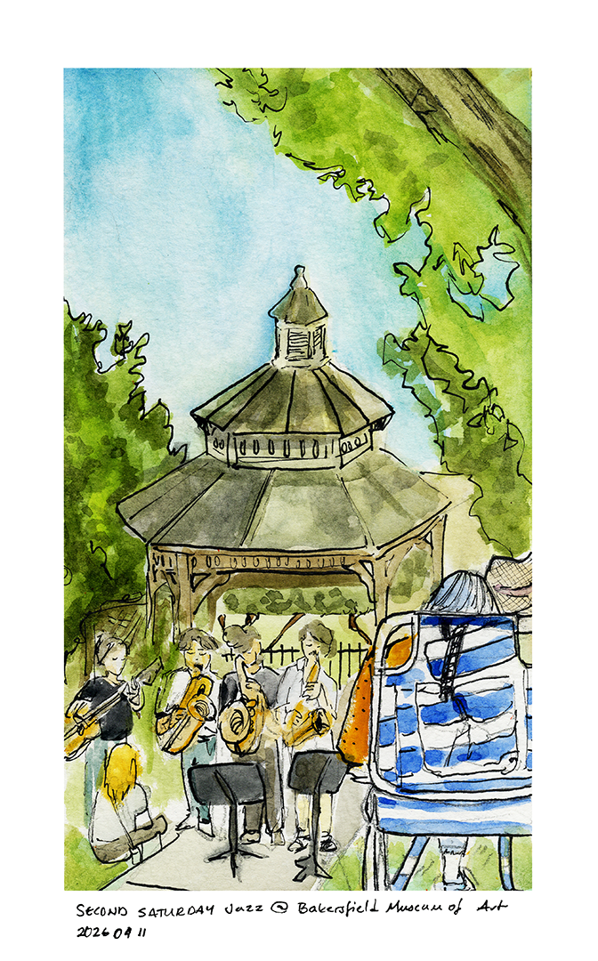Jazz at Bakersfield Museum of Art, Saturday, April 11, 2026. 5 x 8 inches. 2026