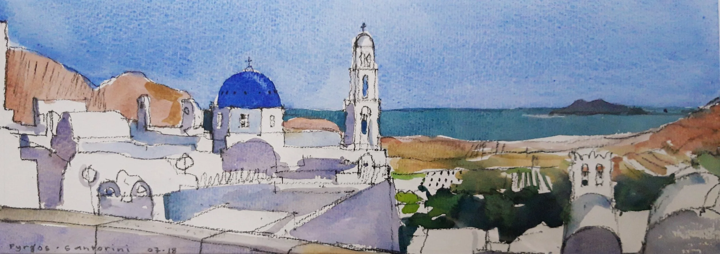 Pyrgos, watercolour and pencil