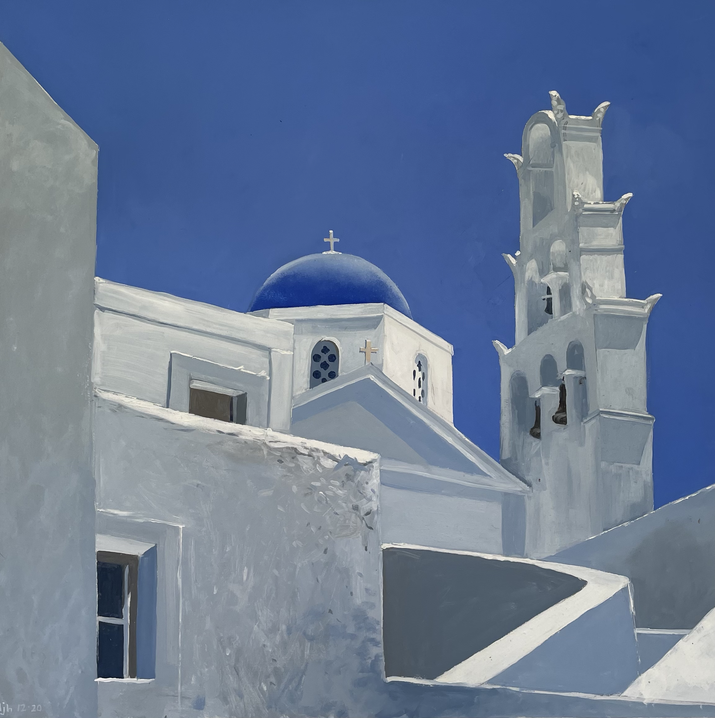 Pyrgos, Santorini, acrylic on board