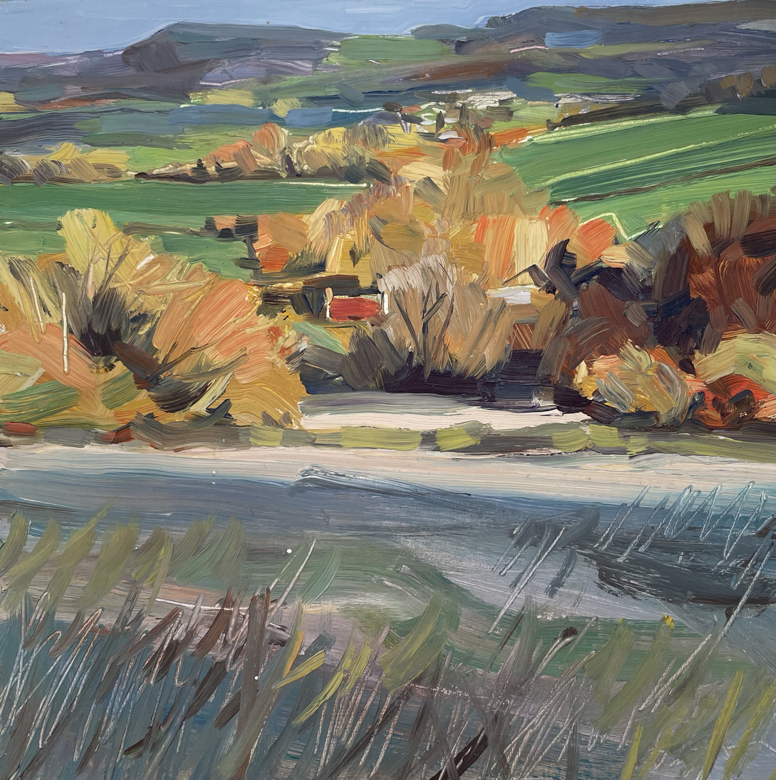 View towards Over, oil on board