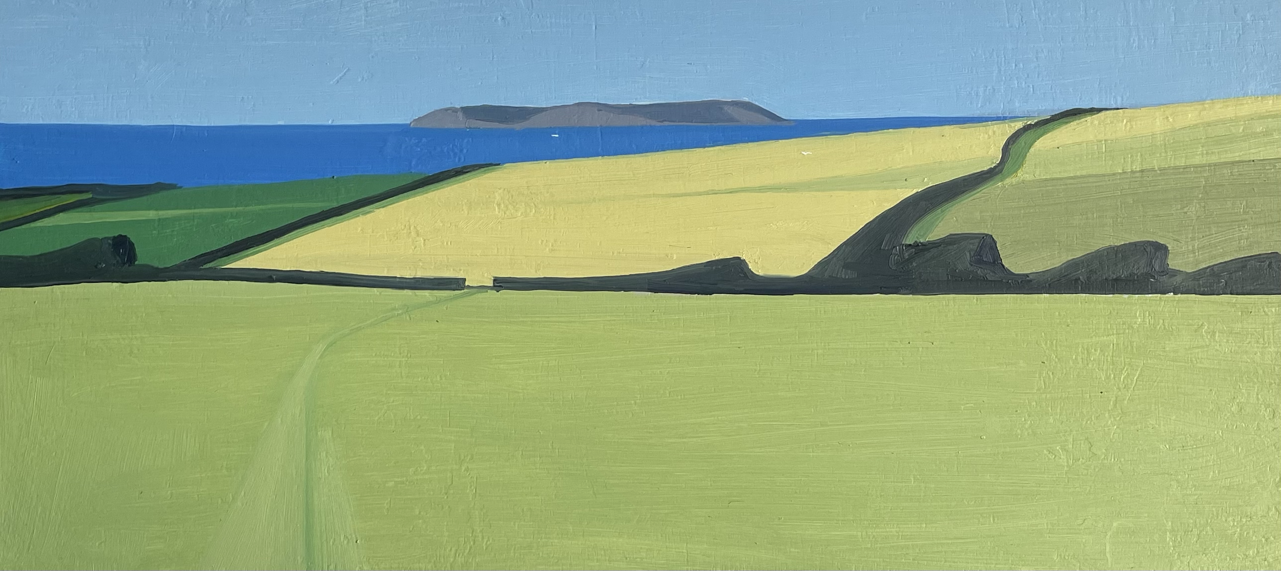 Lundy Island from Hartland, oil on board