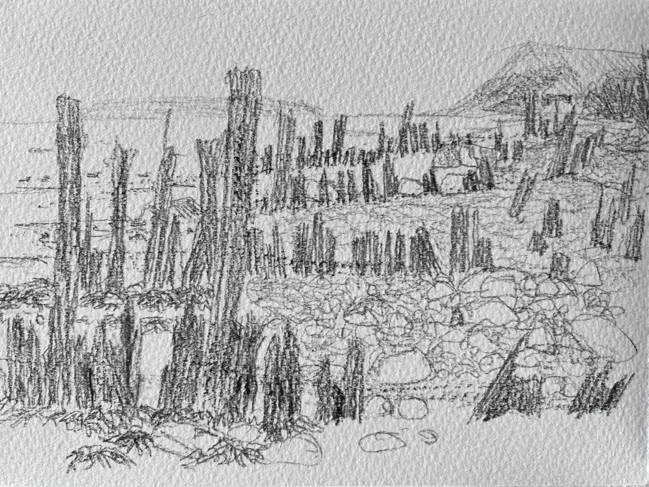 High view. Pierre Noire. 300 gsm Somerset Textured. 19.5 x 14.5 cm