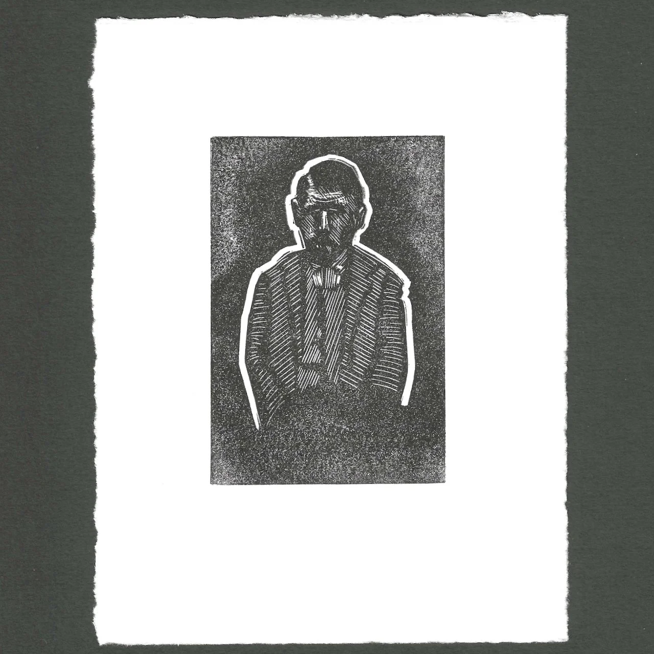 Y gwr.  Linocut.  250 gsm Somerset Satin.  6 x 9 cm.