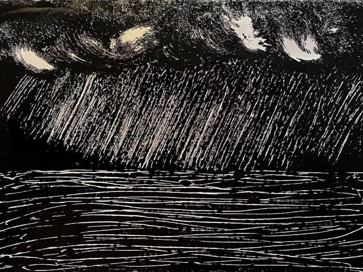 Monotype by Julian Brasington created when cleaning an inked plate after editioning prints.