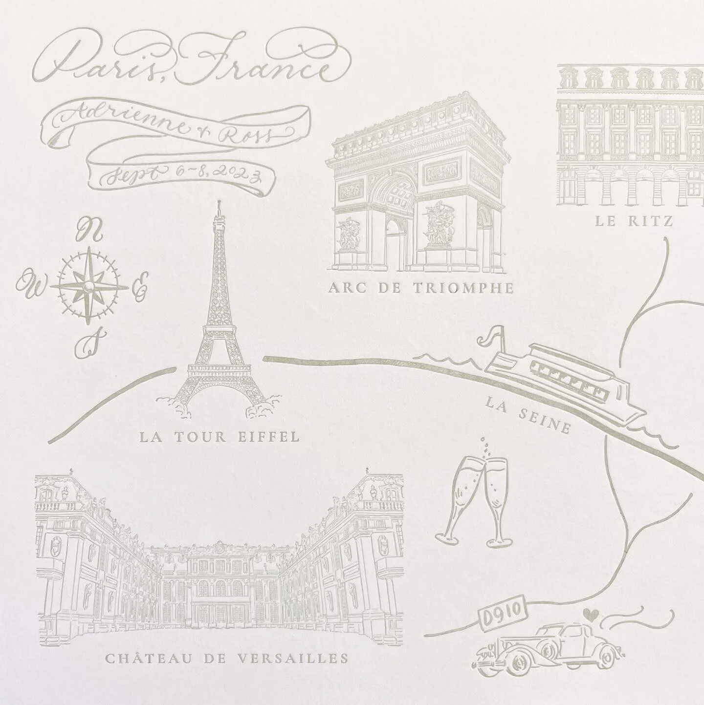 A hand-illustrated map of Paris hinting at fun festivities planned for the guests the week of the wedding 🗺️🤍🇫🇷🥖

#weddinginvitations #letterpress #weddingmap #destinationwedding #customweddinginvitations #luxurywedding #pariswedding
