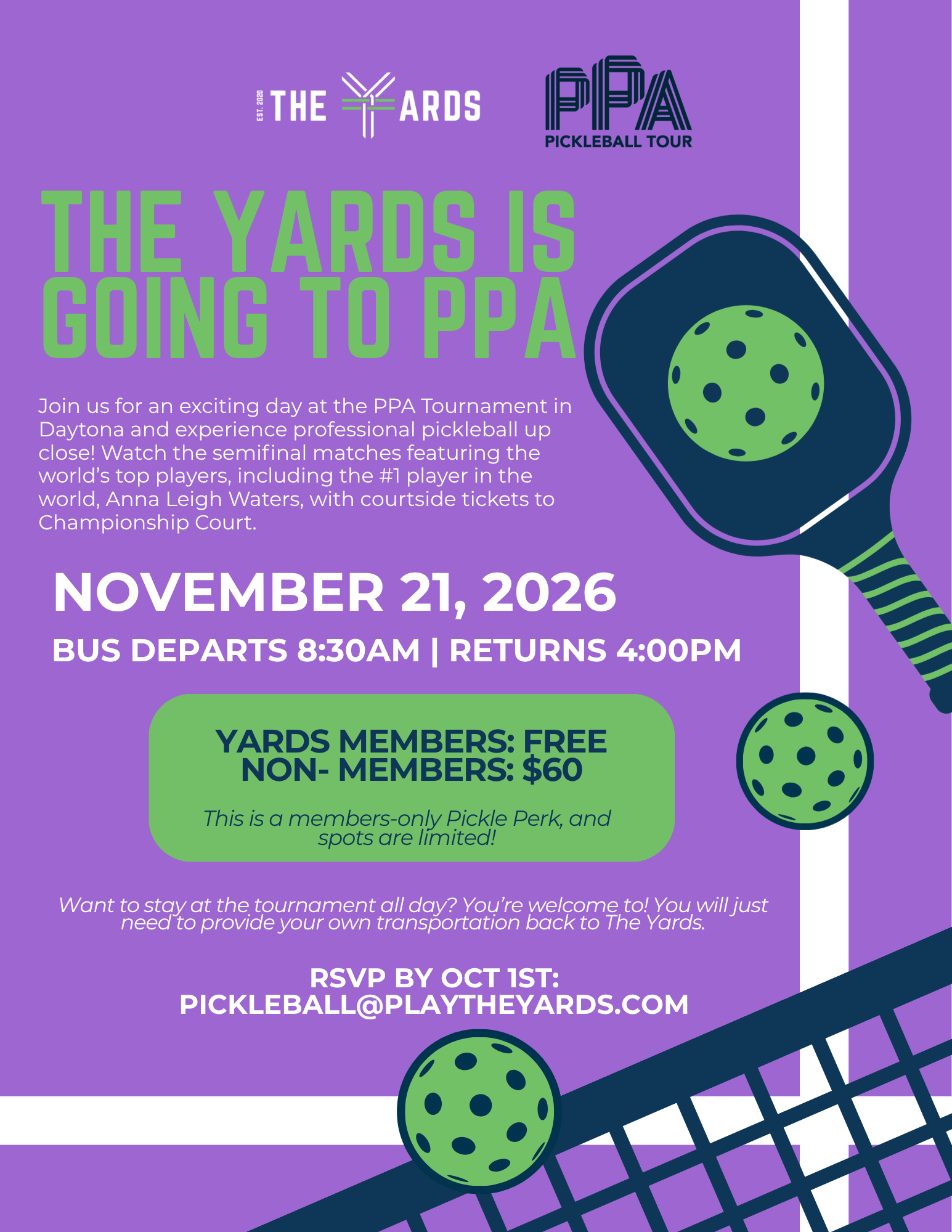 The Yards Pickleball Shuttle Bus to PPA Tournament