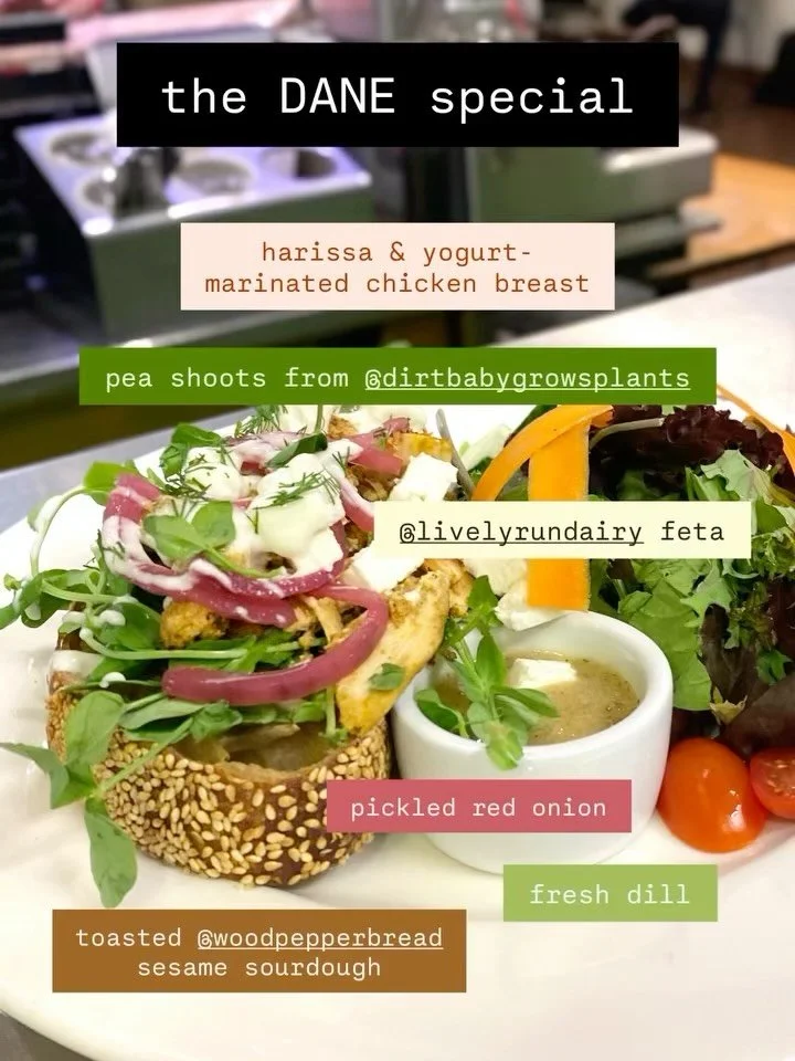 Just a few days left to try this round of specials! After June 3rd it&rsquo;s on to a whole new selection.

The DANE toast special has been so much fun to make &ndash; 100% spring goodness. Sesame sourdough from @woodpepperbread, topped with chicken 