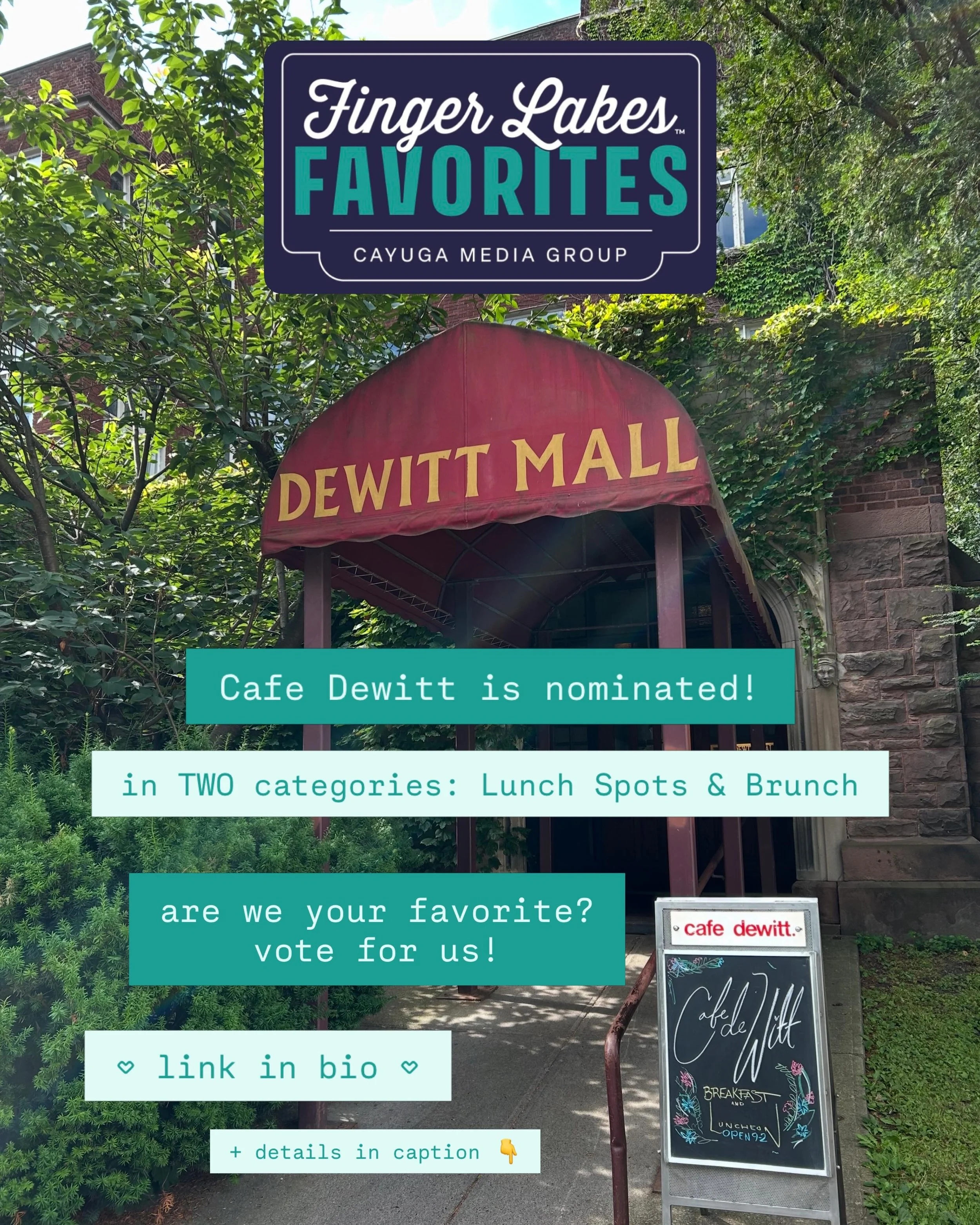 We&rsquo;ve been nominated for Fingerlakes Favorites! We&rsquo;re up for best Brunch and best Lunch Spot in the region.

If you love what we do &ndash; seasonal specials, dedication to local and housemade ingredients, brunch &amp; lunch galore &ndash