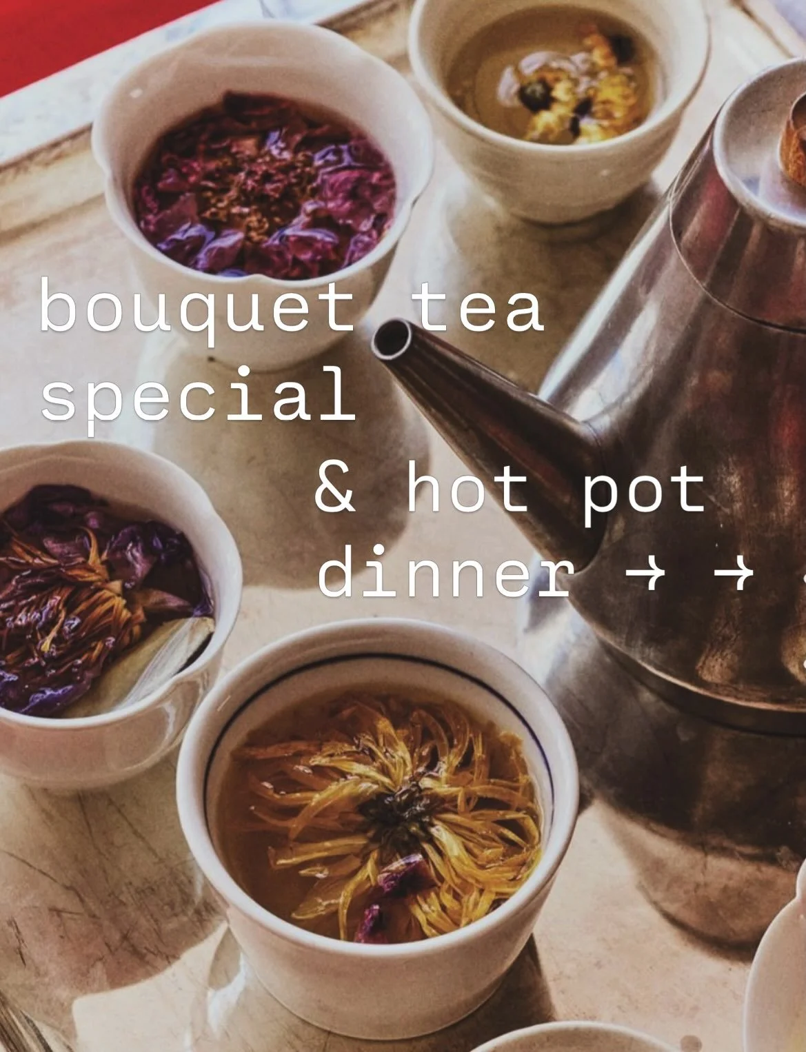 Something special brewing &ndash; now serving BOUQUET TEA 🫖🫚🌼

Fresh ginger &amp; plenty of petals: rose, lavender, two kinds of chrysanthemum, and chamomile take this cozy brew to the next level. Honestly it&rsquo;s also killer as an iced tea, ca