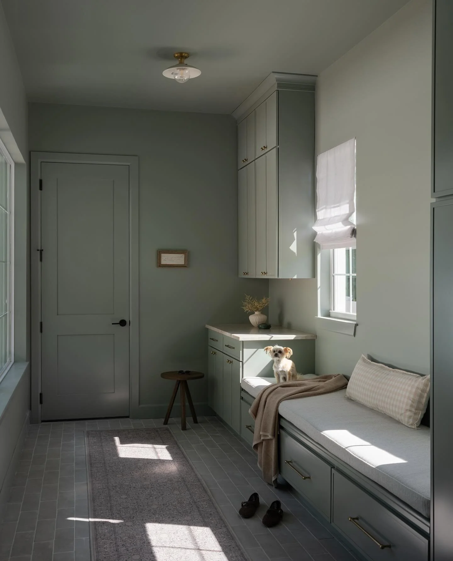 A monochromatic mudroom with natural limestone floors makes for the perfect combo if you ask me! Not to mention the cutest accessory 🐶

📷: @frazier.springfield 

#danielleflaxinteriors #marylandinteriordesigner #marylandinteriordesign #annapolisint