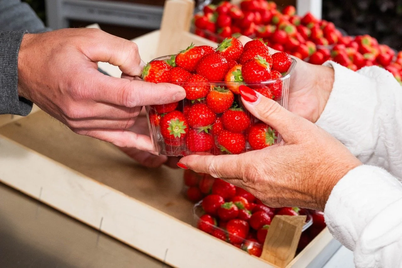 Aardbeikraampjes langs de steenwegen.
