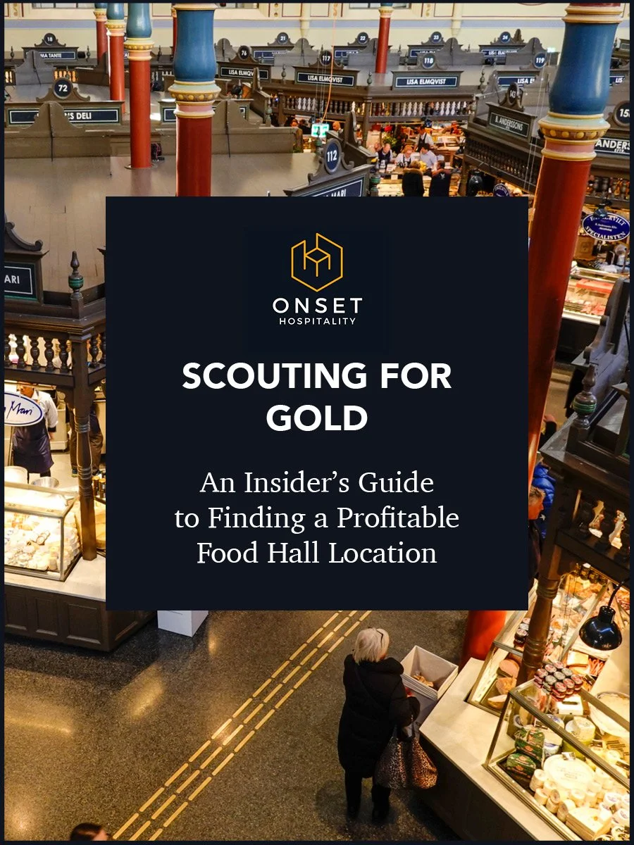 Scouting for Gold article cover image with Onset Hospitality logo and image of food hall