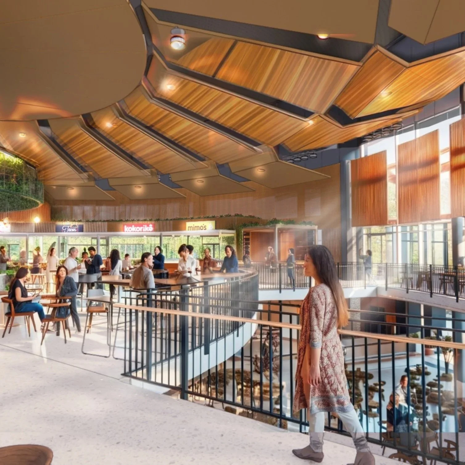 Image of La Villita Food Hall in the day with light streaming through the windows
