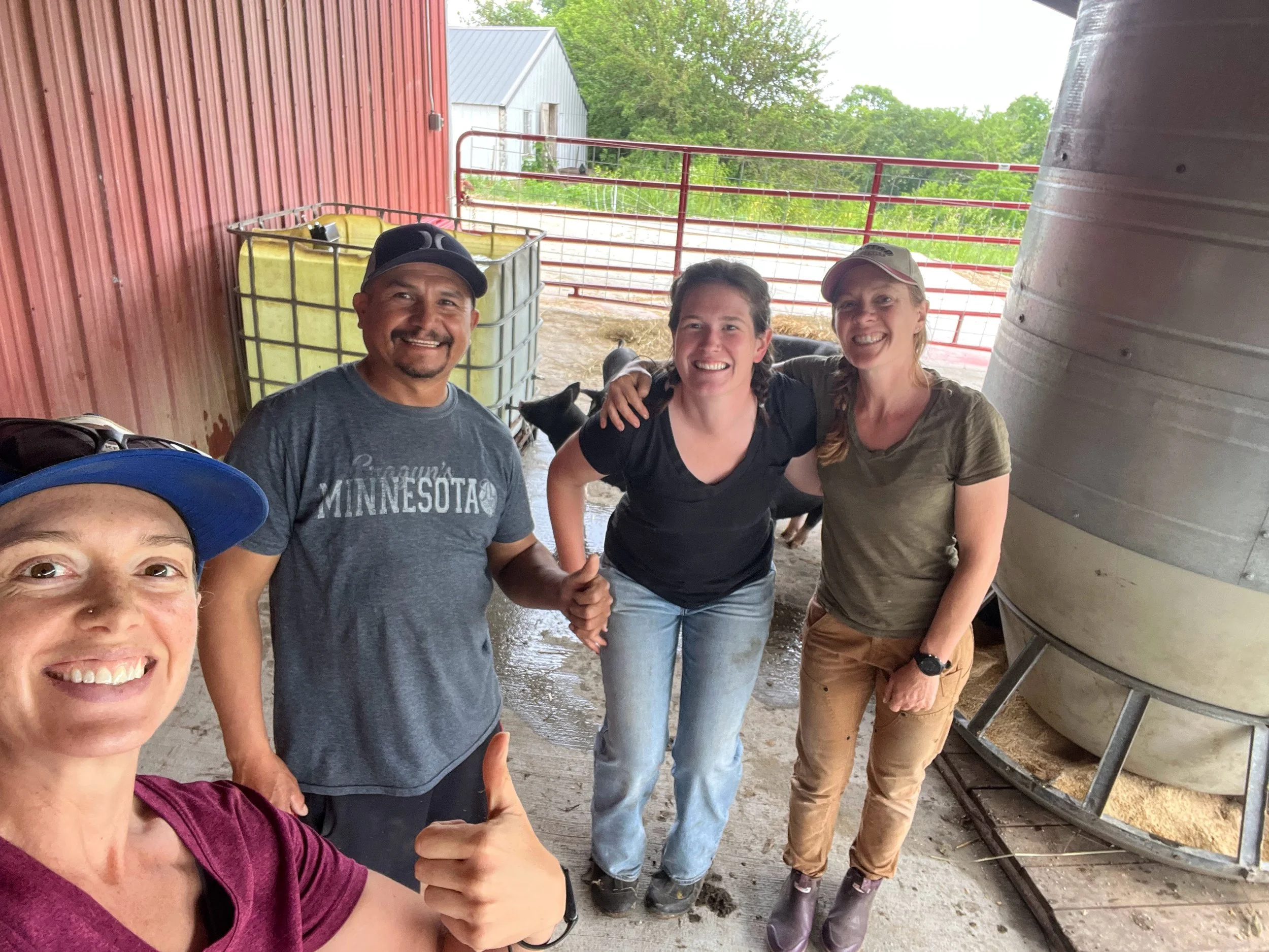 Dayna, Lupe, Molly and Abby on pig arrival day.