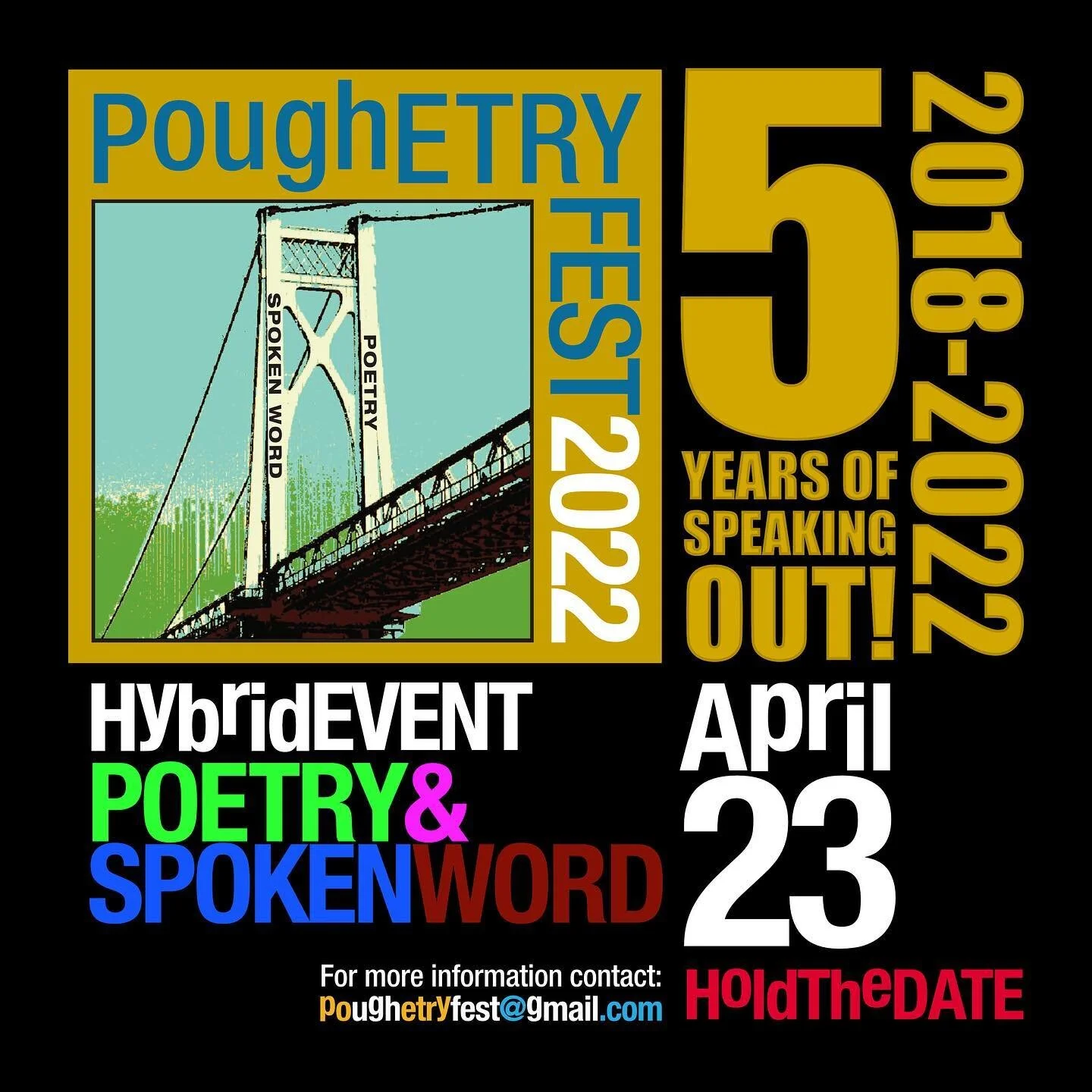 WooHoo 🙌 We made it, 5 years running!!! Hold the Date April 23rd, 2022 Wait to we announce the line-up to celebrate our fifth season of the poetic voice. 

#poughkeepsie #poughetryfest #poughetryfest2022 #poetgoldbgw #poetgold #literaryarts #artsmid