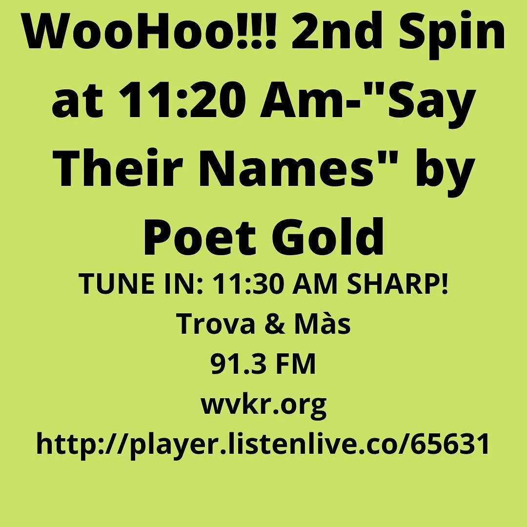 Thank you to all who tuned in and called. Tune in 11:20 am

They are giving us another spin at 11:20 Am TODAY 🙌🙌🙌🙌 Share 🙏🥰

Trova &amp; M&agrave;s
91.3 FM
wvkr.org

http://player.listenlive.co/65631

  #radio #SayTheirNames #poetgold #suprina 