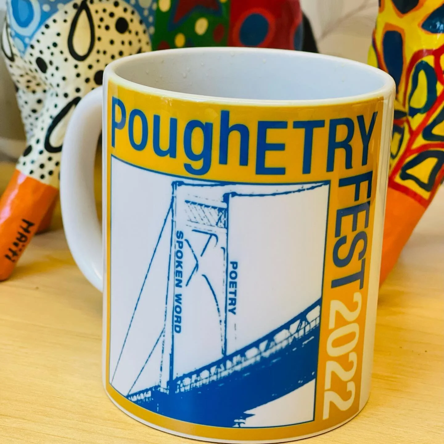 Preparations for PoughETRY Fest are well underway! Check out these gorgeous mugs celebrating 5 years of @poughetryfest in the community. Pick up your own mug, as well as other merchandise, this Saturday, April 23rd at the Cunneen-Hackett Arts Center 