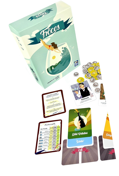 A picture of the board game "Fröccs" designed by Hajnóci Soma and developed by Gémklub Studio.
