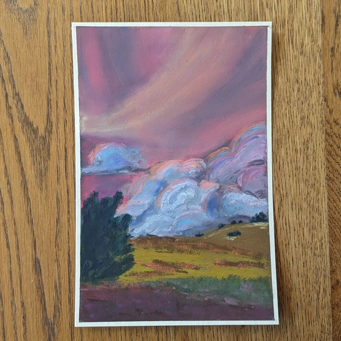 I don't typically paint big fluffy clouds but really enjoyed the process with these. The sunset colors were so much fun to play and get messy with! 
.
6x9&quot; soft pastel on sanded paper
.
.
.
.
#artistsoninstagram #sunset #senneliersoftpastels #so