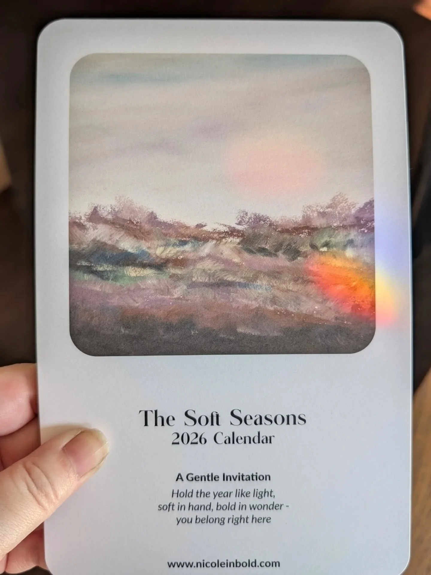 I wanted to make a smaller calendar that felt like a tiny breath every time you flipped the page.
.
The Petite 2026 Soft Seasons Calendar is here, small, mighty, and ready to sit cute on your desk, bookshelf, or kitchen nook. Each month is its own mo