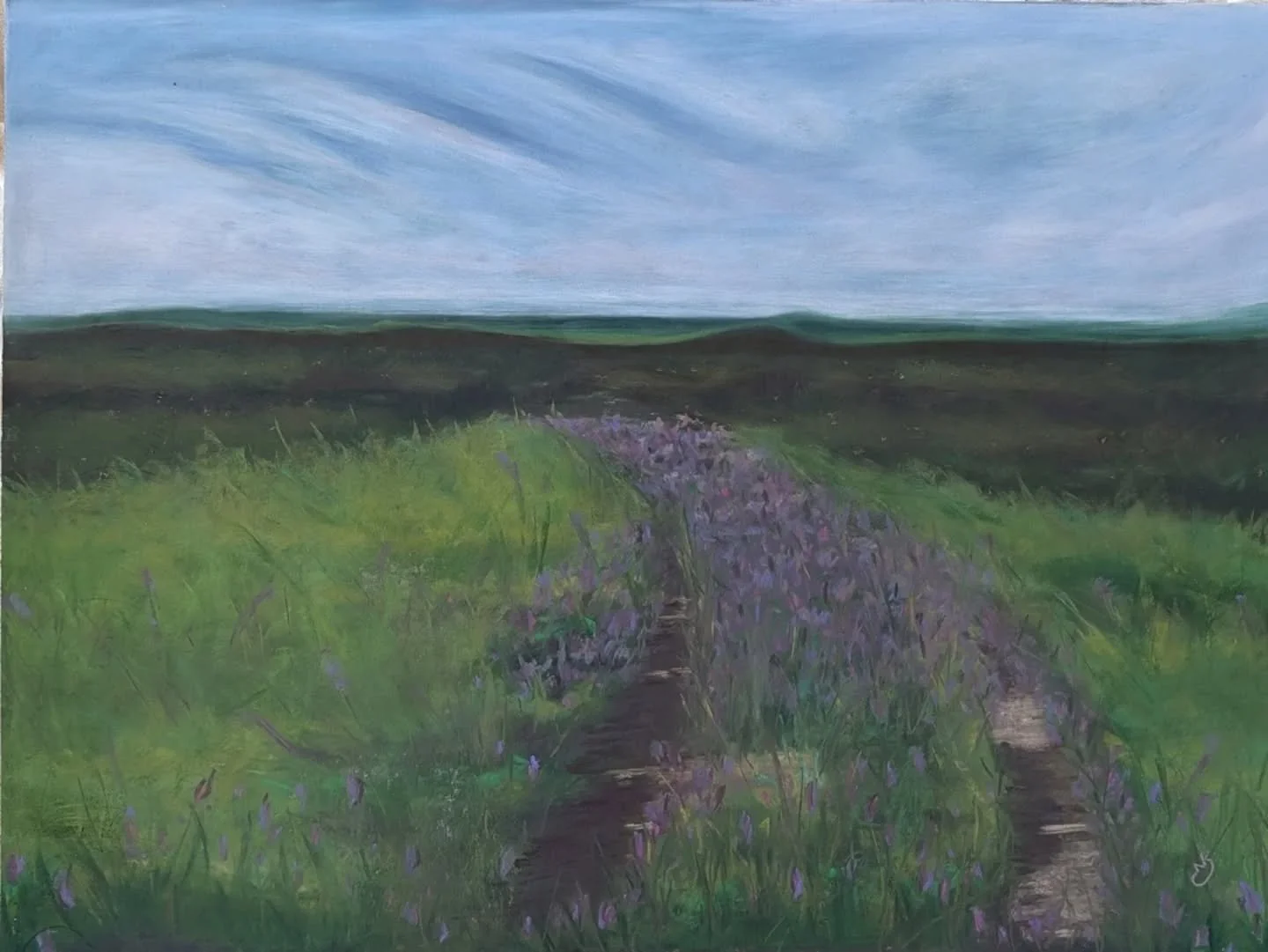 Land that doesn't ask you to be smaller.
.
I have been sitting with this painting since I finished it, and I keep coming back to the same feeling. Big sky. Tall grass. No walls. The Konza Prairie is the landscape that taught me I did not have to make