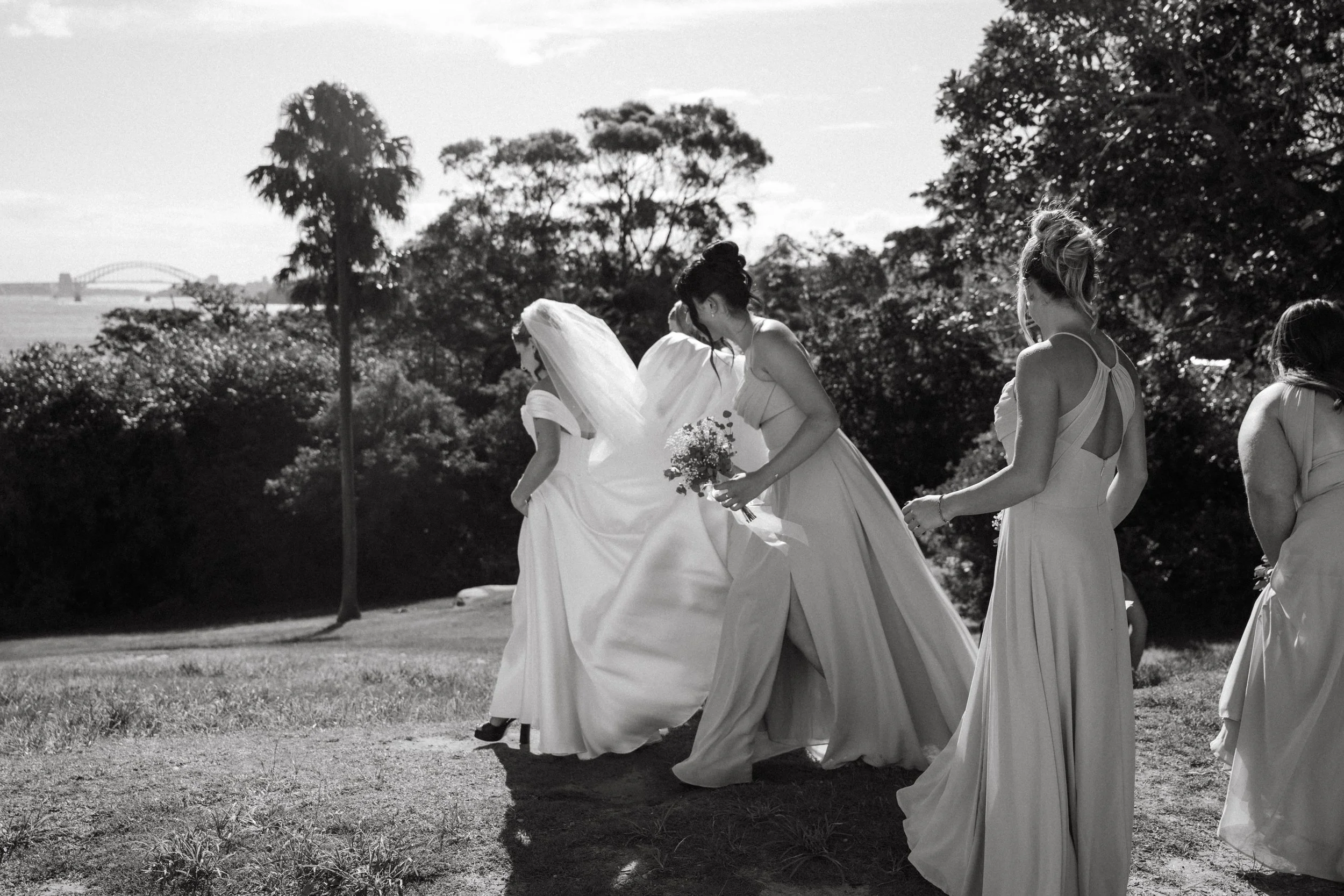Wedding photographer capturing bridesmaids and bride at Strickland Estate Vaucluse