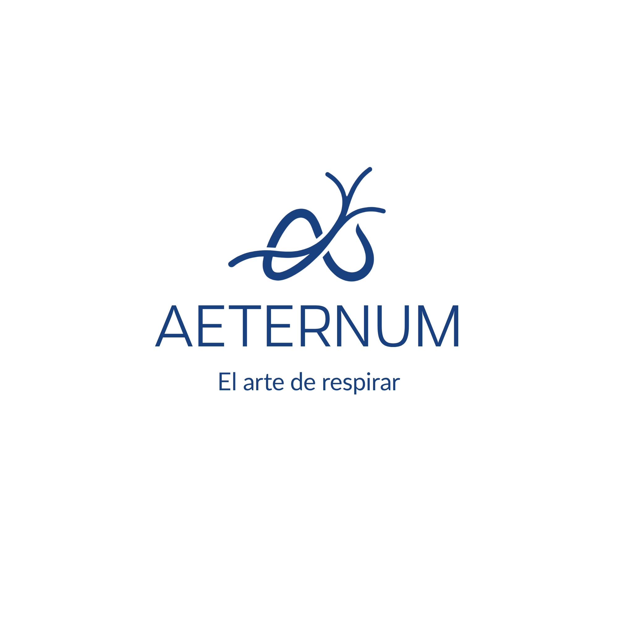 Logo de Aternum con un diseño de líneas azules que representan respiración y las palabras 'El arte de respirar' en español.