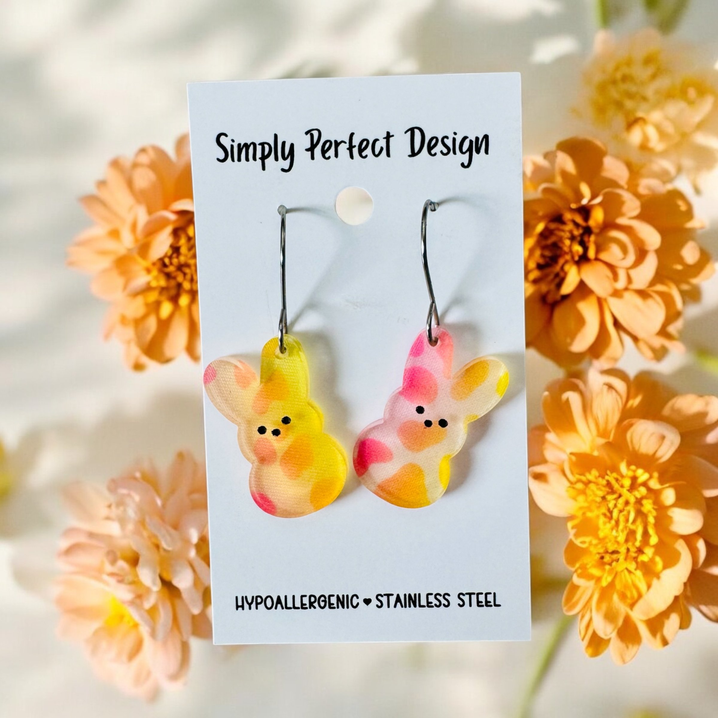 Pastel Bunny Dangle Earrings – Easter Acrylic Earrings, Hypoallergenic Stainless Steel Hooks, Spring Jewelry Gift for Her