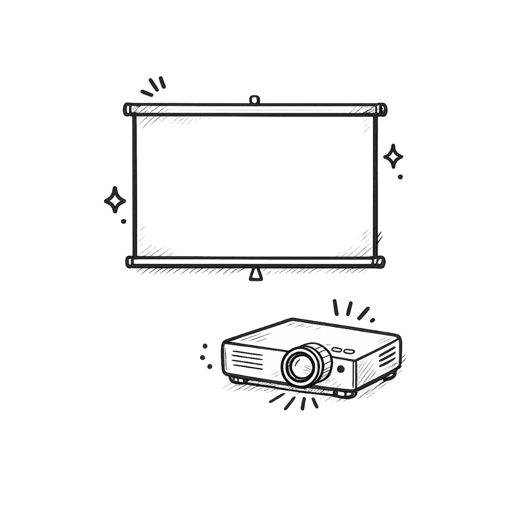 Icons einer Leinwand und eines Beamers auf transparentem Hintergrund