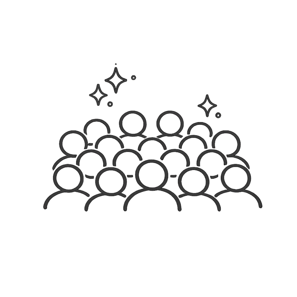 Icon verschiedener Personenumrisse mit Sternenicons darüber