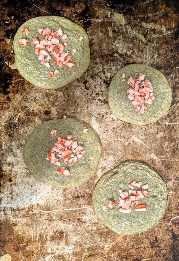 candy cane matcha cookies