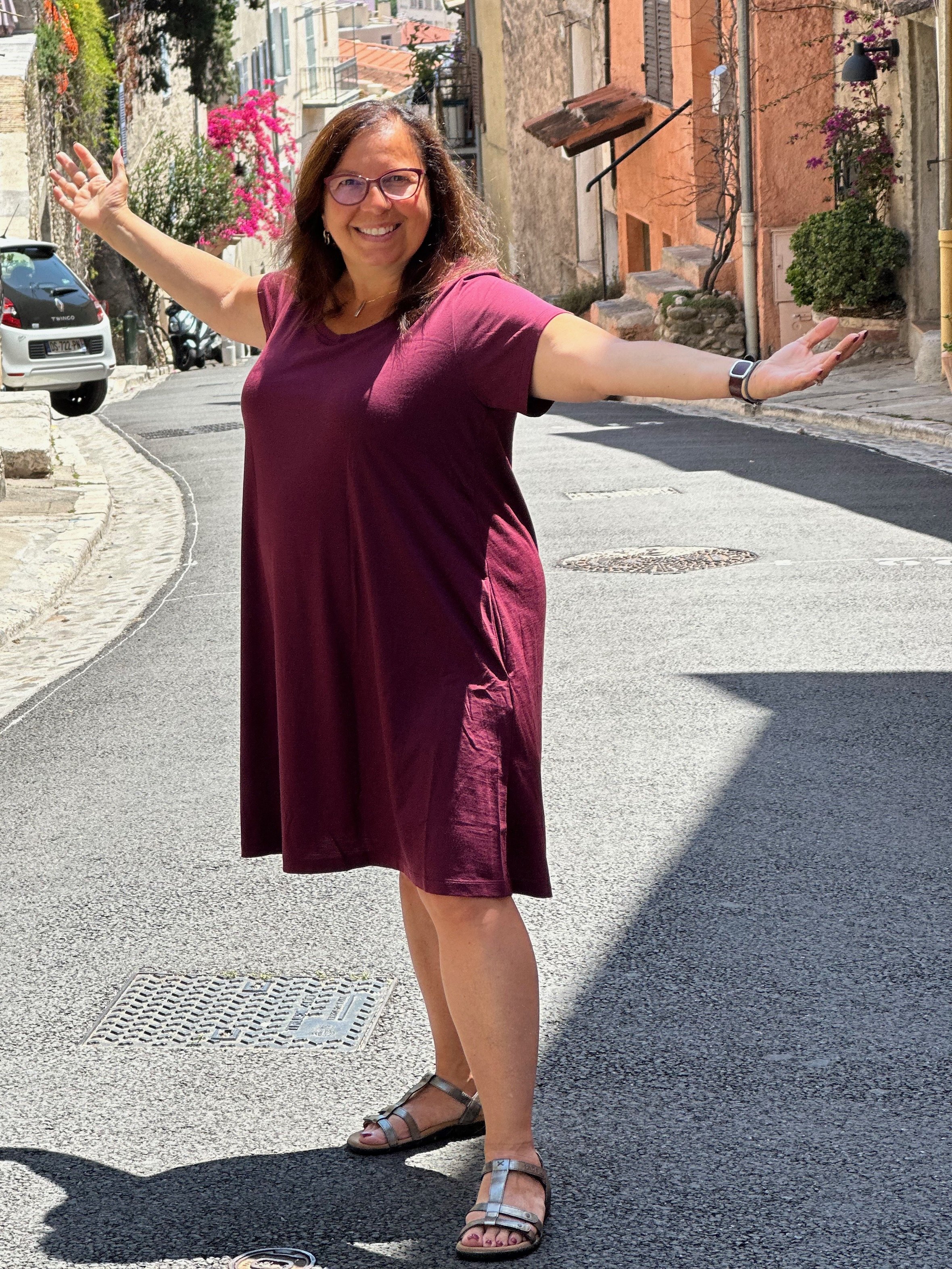 Merino Wool Maggie swing dress with cap sleeves.jpeg