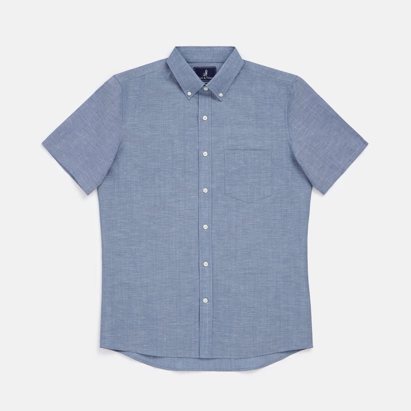 Men's Wool Linen Short Sleeve Button-Down Shirt