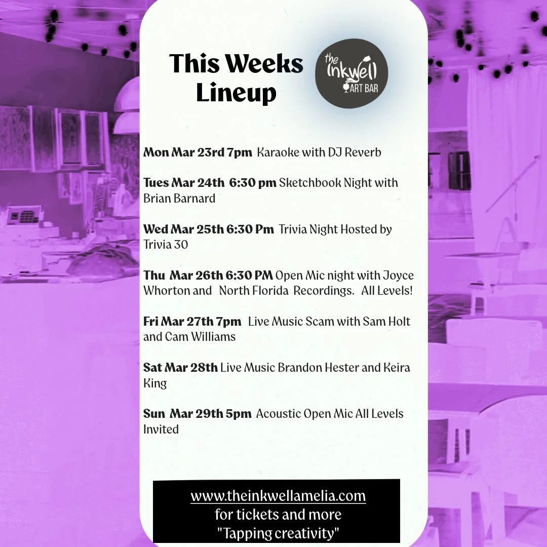 Schedule Drop!
#inkwellamelia #inkwellartbar #fernandinaevents #ameliaislandevents #floridaunderground