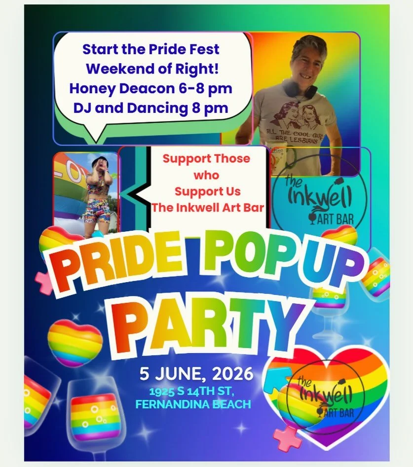 PRIDE POP UP PARTY W/ @yenohellebnocaed this Friday June 5th!
#fernandinabeachevents #fernandinabeachpride #inkwellamelia #inkwellartbar #inkwell