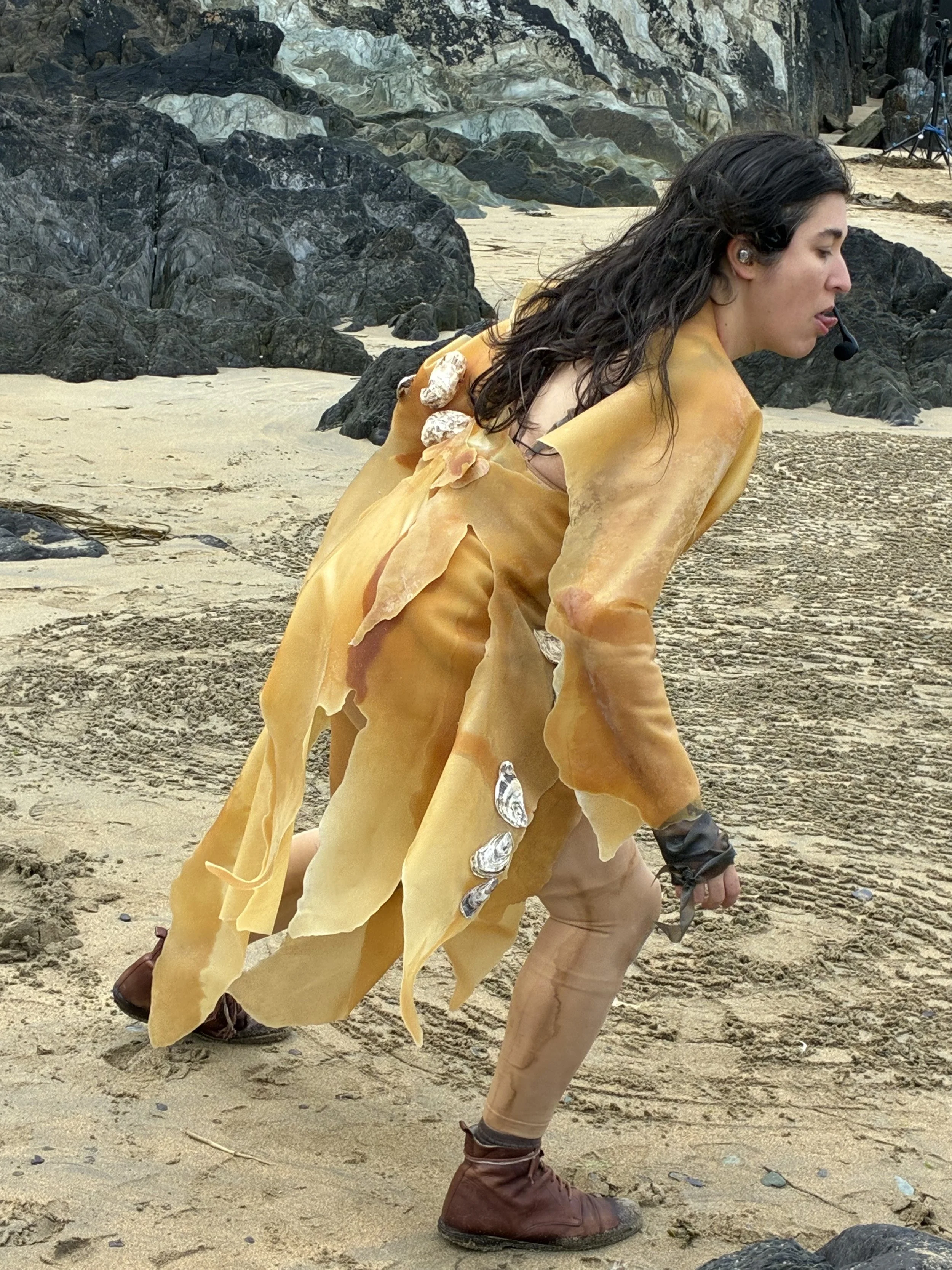costume of latex and oyster shells, Open Ear Festival, Sherkin Island, 2026