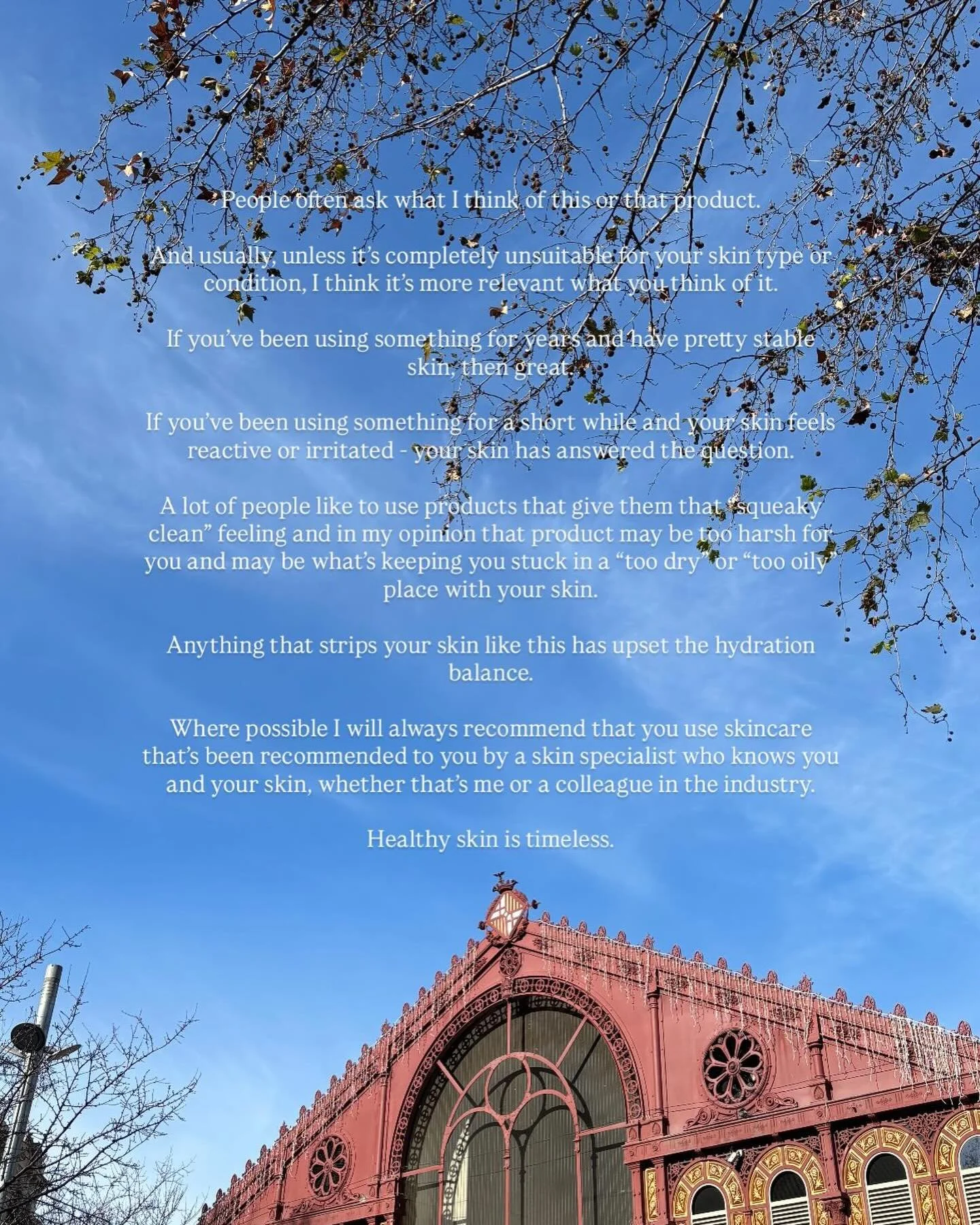 Some thoughts on your skincare 💭🫶🏼

[skincare, facial, barcelona, skin barrier, barrier repair, skin health, acne, rosacea, pigmentation, ageing, facial massage, buccal massage, facial lymphatic massage, lymphatic drainage, dermatology, skin thera