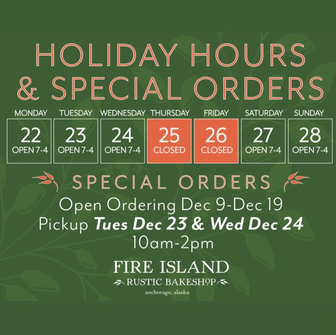 It&rsquo;s the last day to place your holiday online orders! We are taking orders till midnight 12/19. Please select your pickup location and pickup day at checkout. View the link in our bio! 

Pickup Dates: &bull; Tuesday, Dec 23 &mdash; 10am&ndash;