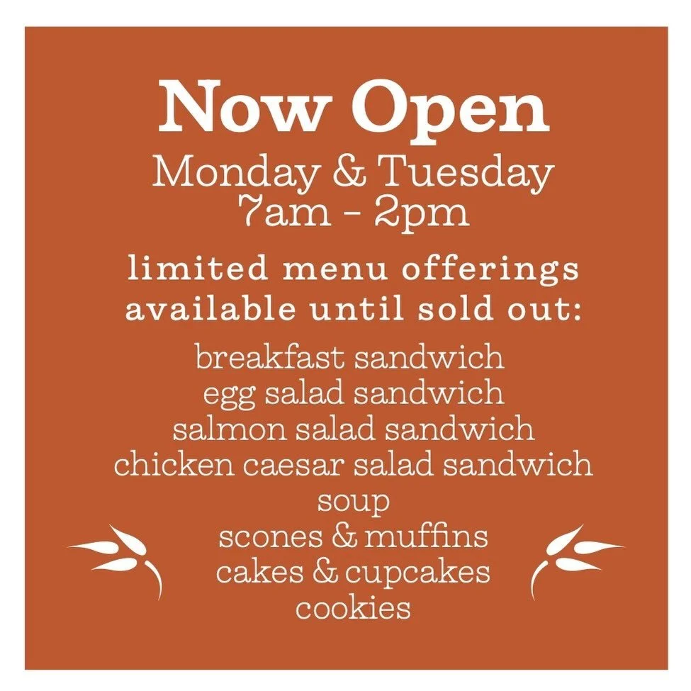 This upcoming Monday begins our summer hours at K St bakery. So please come see us next week, May 4th and 5th at k st marketplace, and through September. You can expect to find delicious baked goods and savory items until they sell out. Our sister co