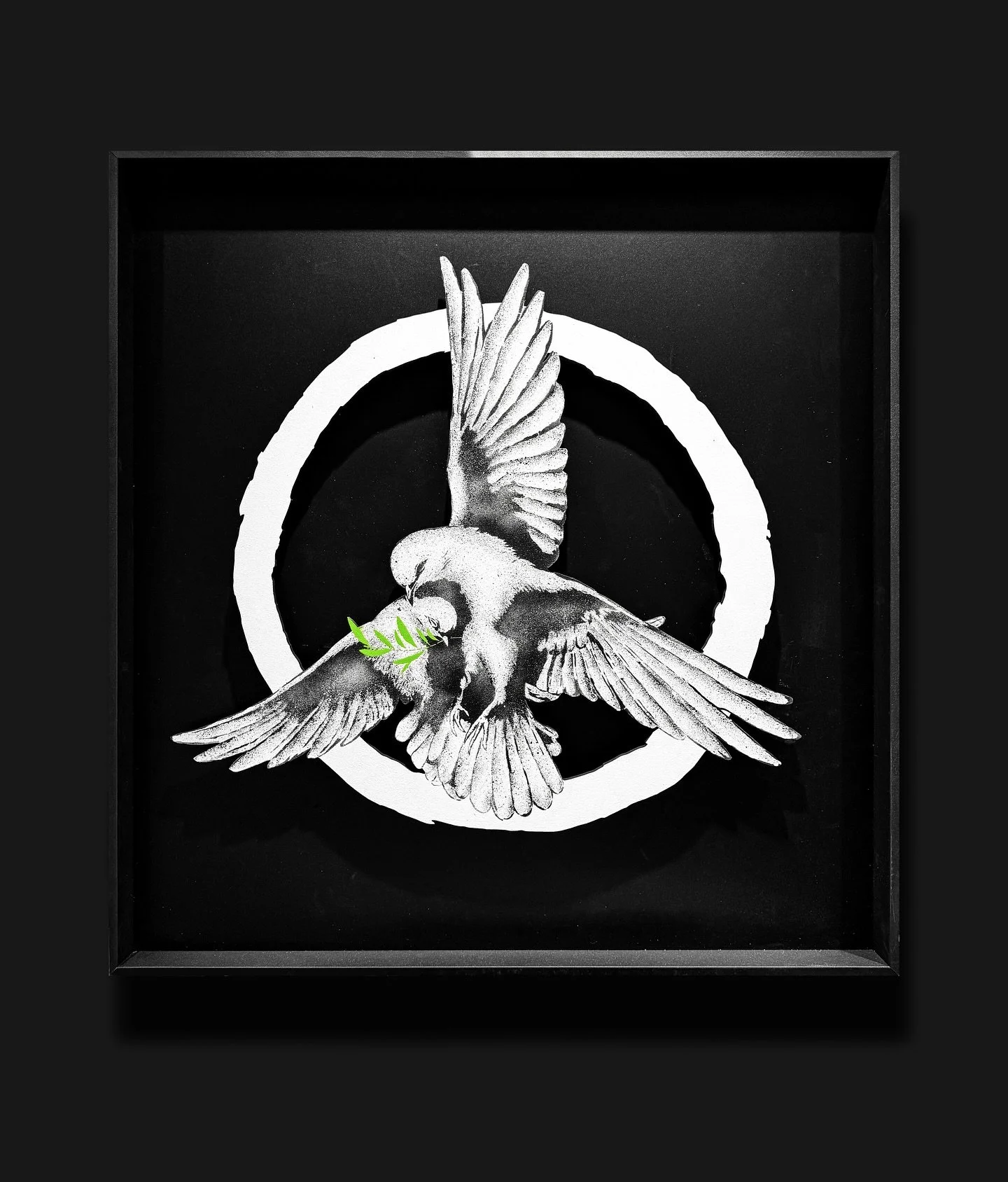 &ldquo;Flight for Peace&rdquo; 
 New artwork displayed for my solo show &lsquo;Souled Out&rsquo; 

Peace should never be something we have to fight for 🕊️

Spray paint and stencils on cut plywood.
65 &times; 60 cm (sold)

@urb.gallery #dove #peace #