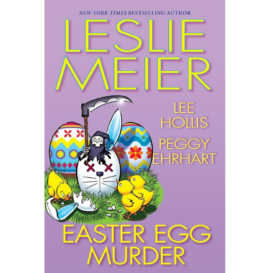 Cozy book cover with the grim reaper poking out of an Easter egg