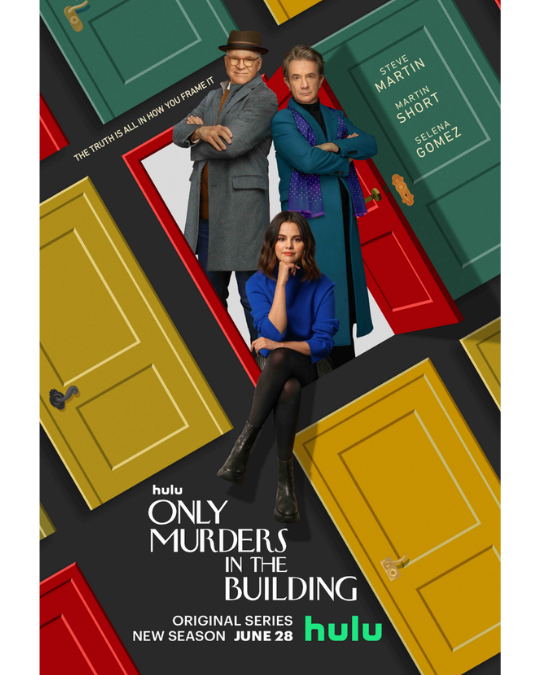 Three neighbors and investigators in stylized doors