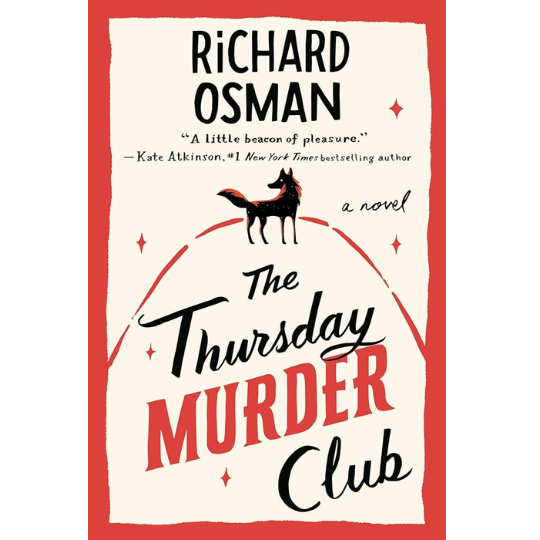 The book cover for "The Thursday Murder Club" by Ricahrd Osman with a small fox as an image