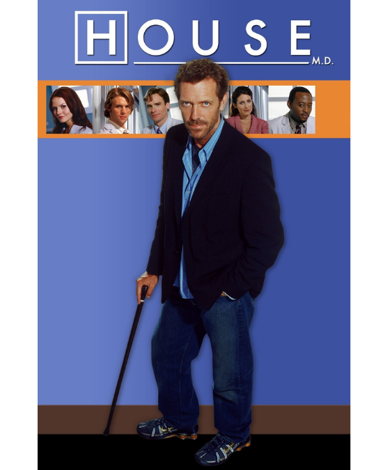 Dr. House stands with a cane