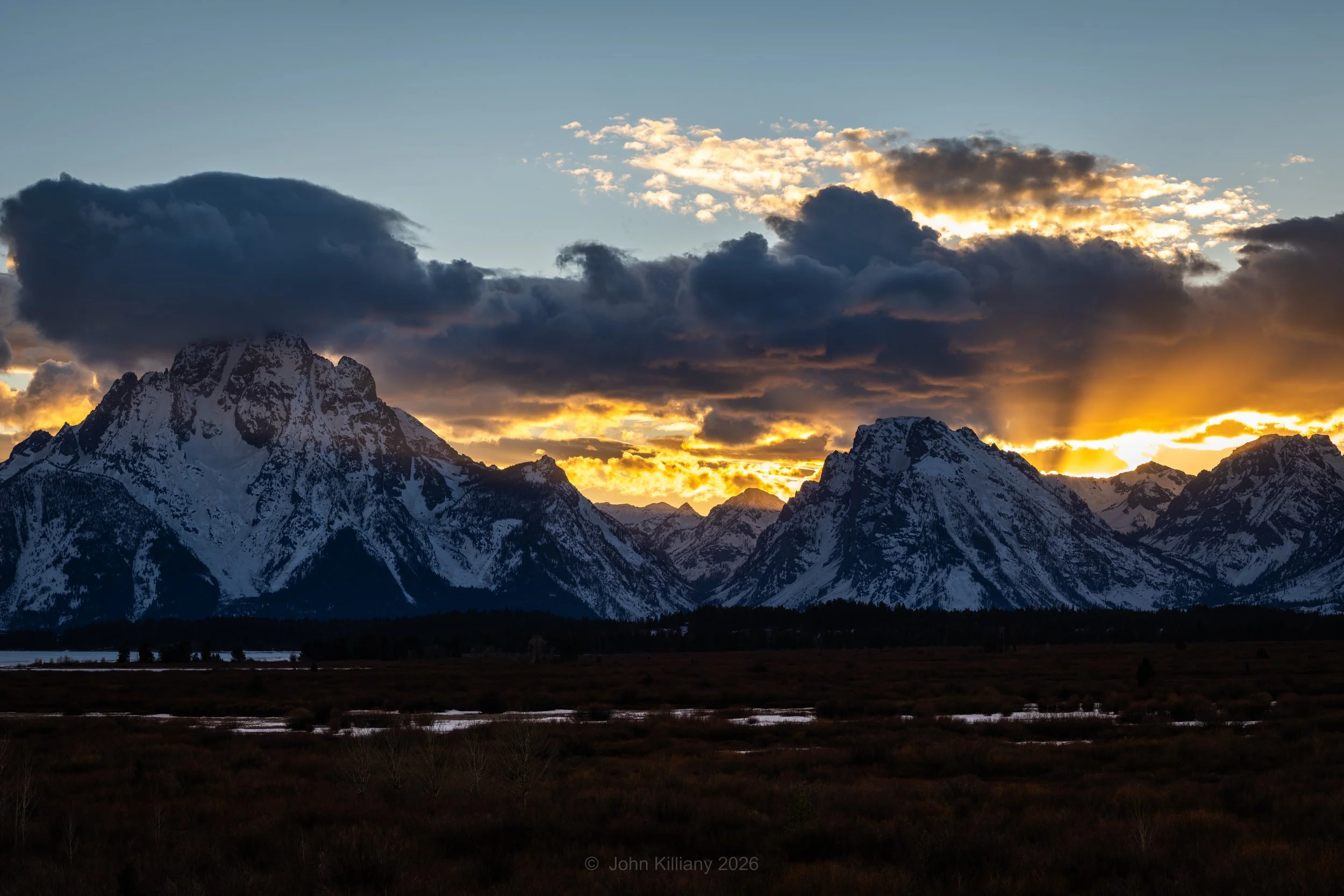 Sunset at Mt. Moran and Bivouac Peak - GTNP