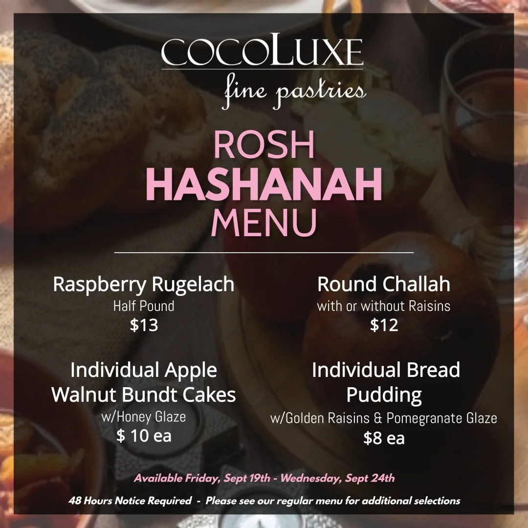 🍯✨ Celebrate the season of sweetness with our Rosh Hashanah Menu, available Friday, Sept 19th &ndash; Wednesday, Sept 24th! 🍎✨

From round challah to raspberry rugelach, apple walnut bundt cakes, and more, we&rsquo;ve baked up the perfect treats to