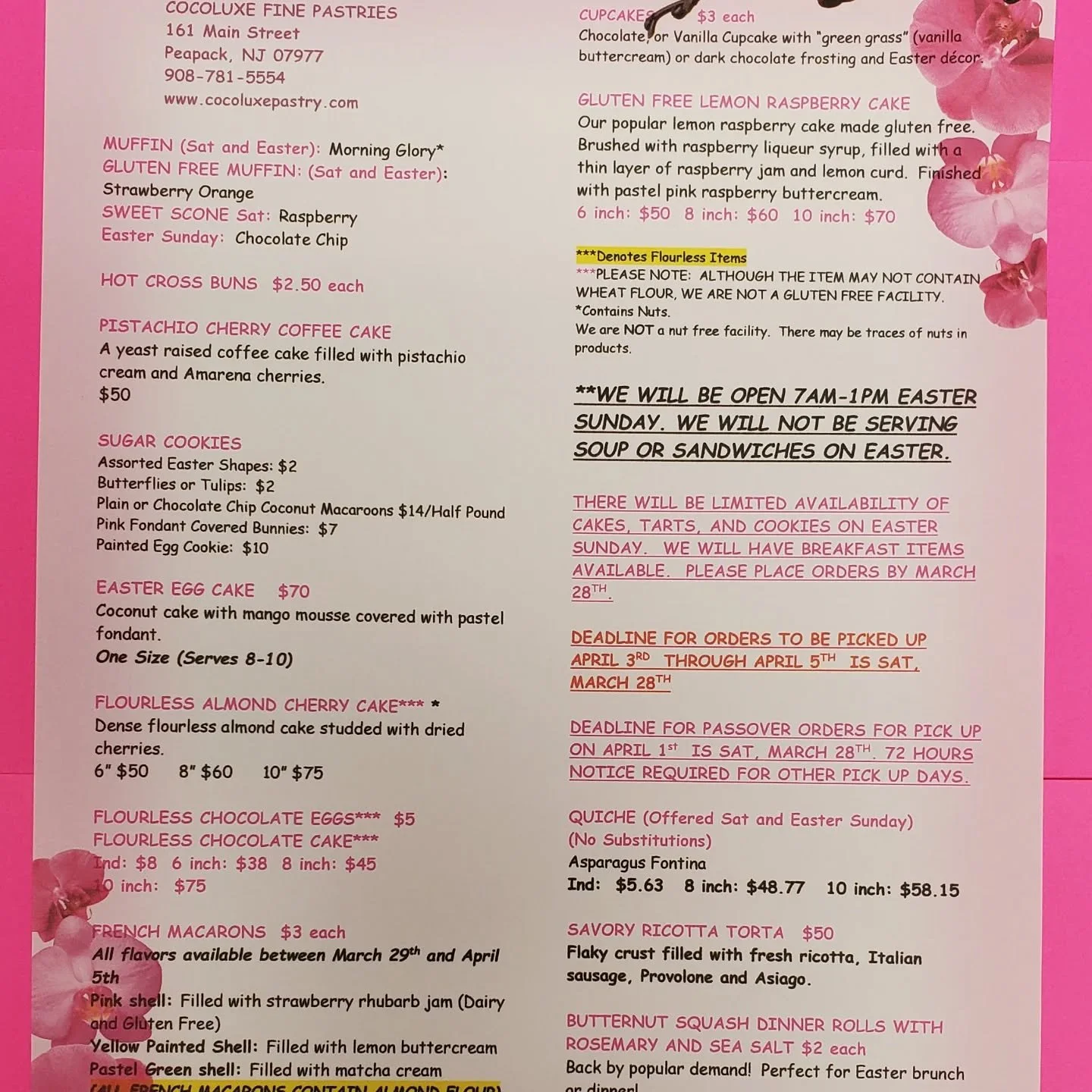 Spring holiday menu now available!! Order by March 28th.