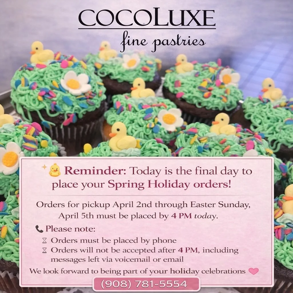 🐣✨Reminder: Today is the final day to place your Spring Holiday orders!

Orders for pickup April 2nd through Easter Sunday, April 5th must be placed by 4 PM today.

Please note:
📞 Orders must be placed by phone
⏳ Orders will not be accepted after 4