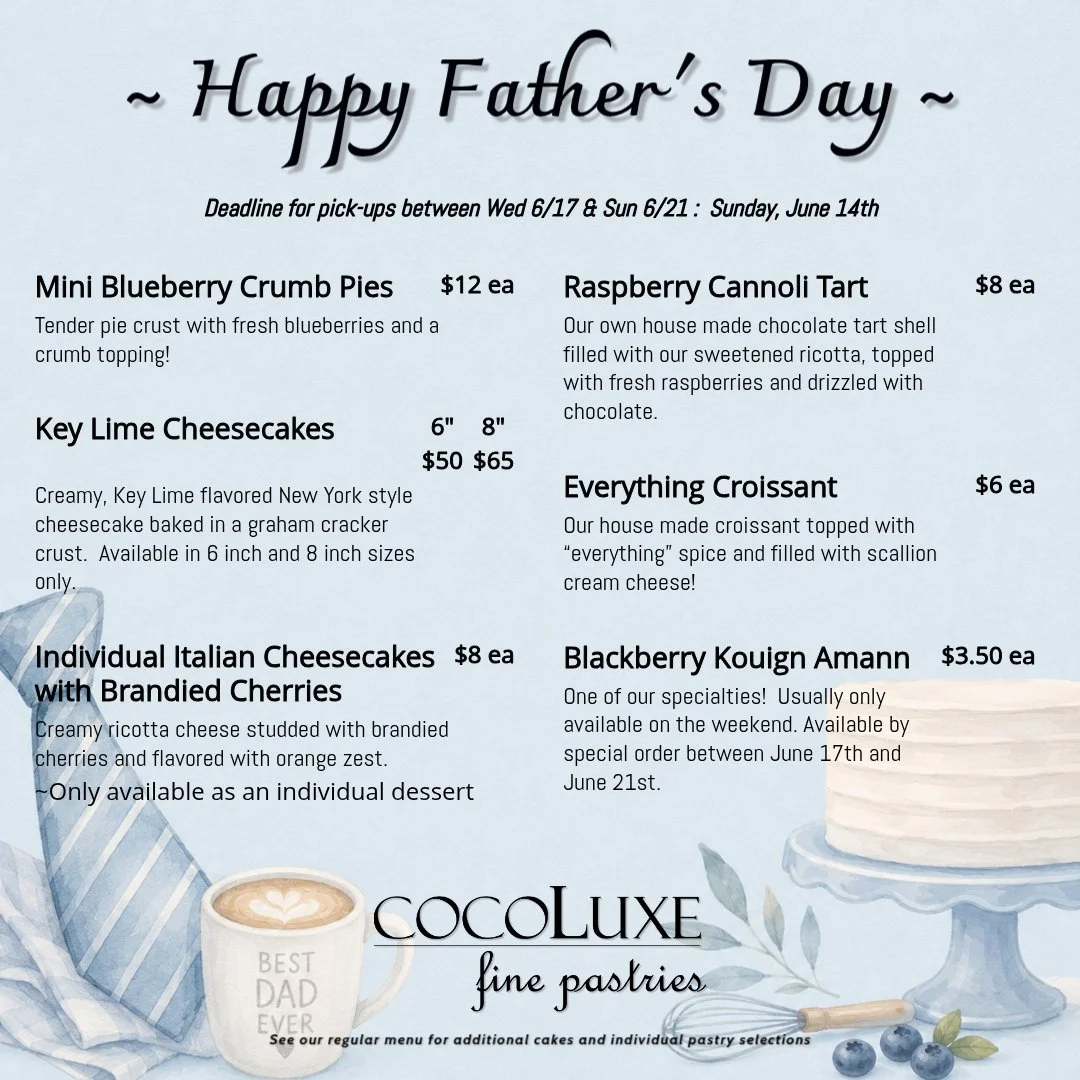 👔 Sweet, Savory &amp; Made for Dad 👔

Father's Day weekend is right around the corner, and our special menu is filled with bakery favorites perfect for celebrating the dads, grandfathers, and father figures in your life.

From refreshing Key Lime C