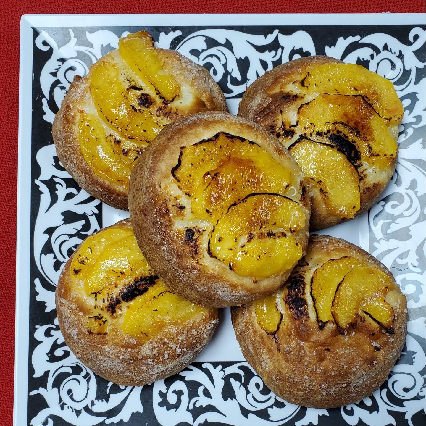 August special!  Caramelized Peach brioche!  Available throughout the month of August! #jerseyfresh #peachseason